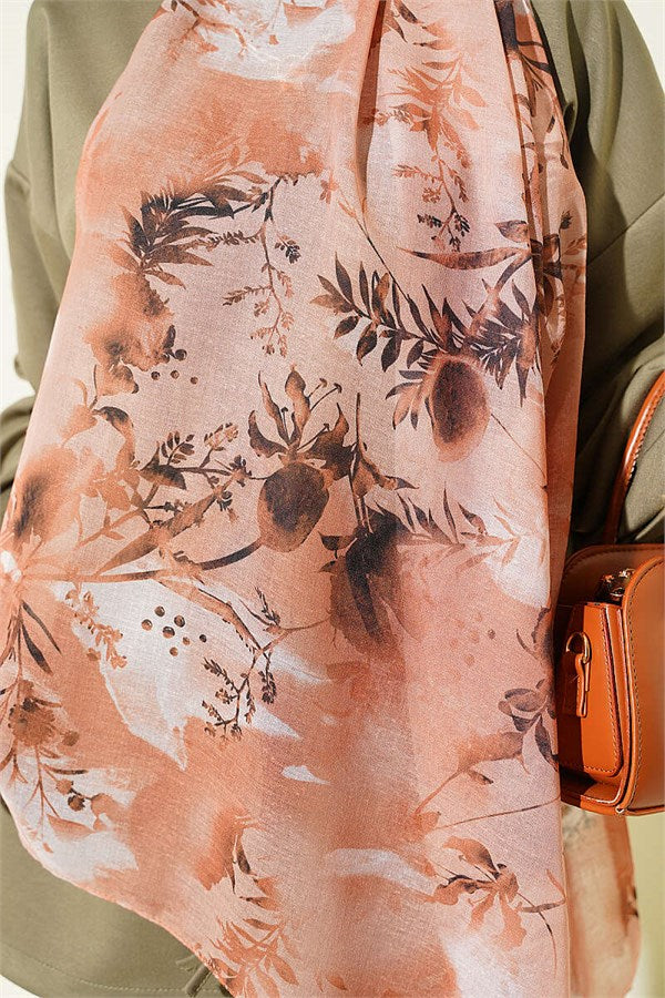 Printed Floral Pattern Scarf Onion Peel