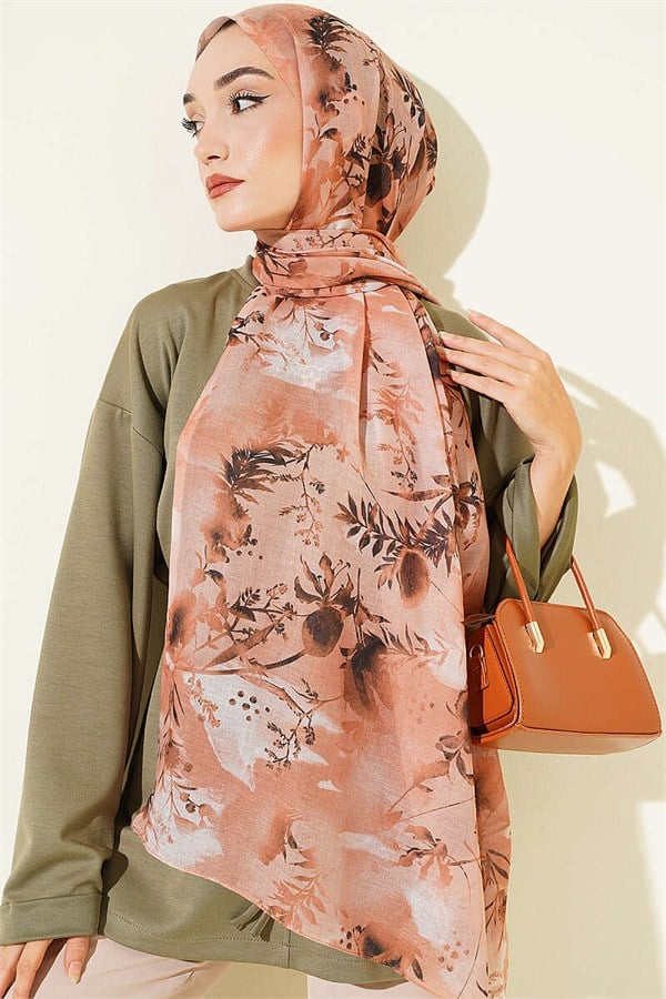 Printed Floral Pattern Scarf Onion Peel