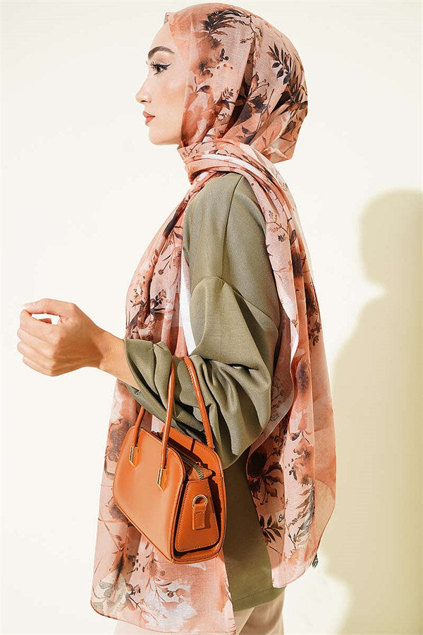 Printed Floral Pattern Scarf Onion Peel