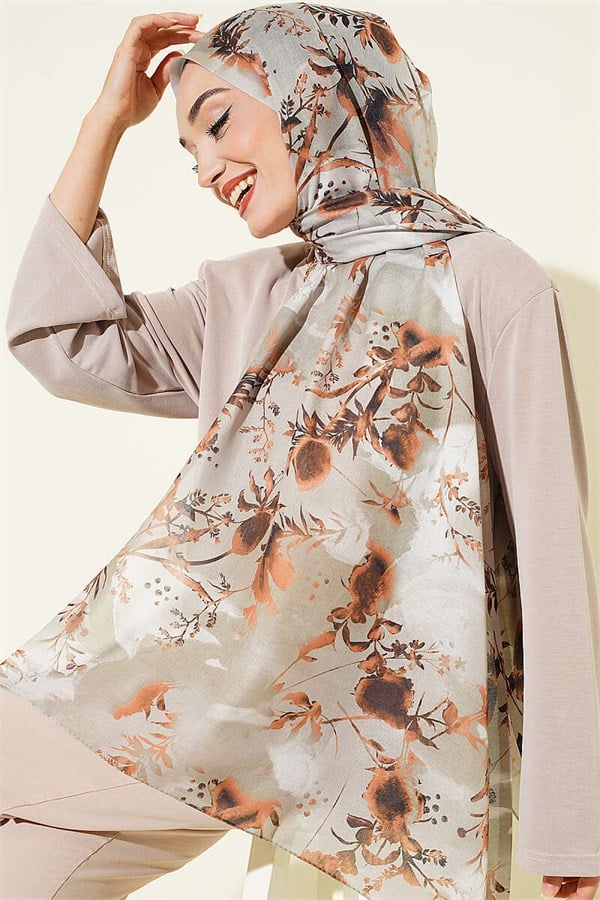 Printed Floral Pattern Scarf, Aqua Green