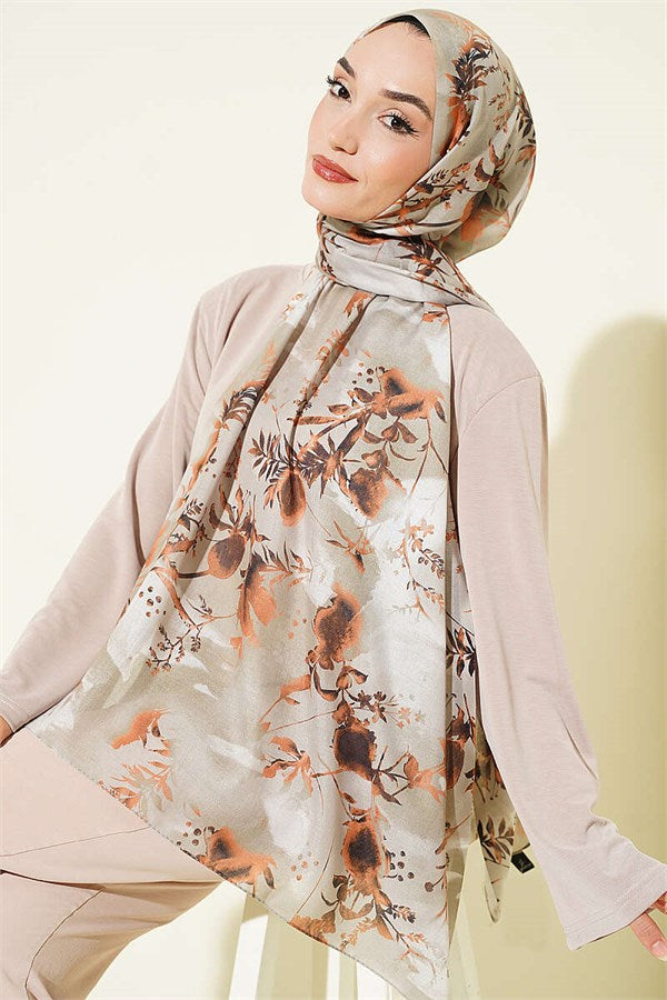 Printed Floral Pattern Scarf, Aqua Green