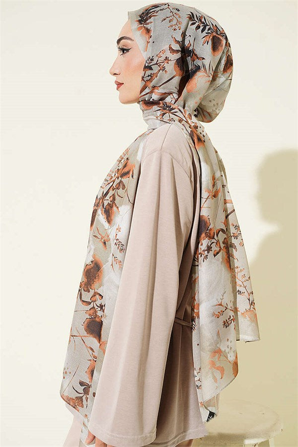 Printed Floral Pattern Scarf, Aqua Green