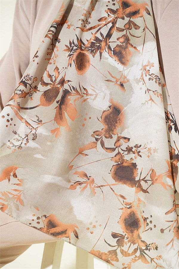 Printed Floral Pattern Scarf, Aqua Green