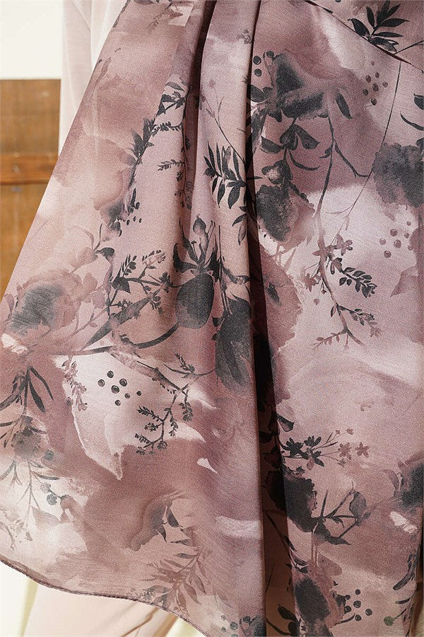 Printed Floral Pattern Scarf, Mink Color