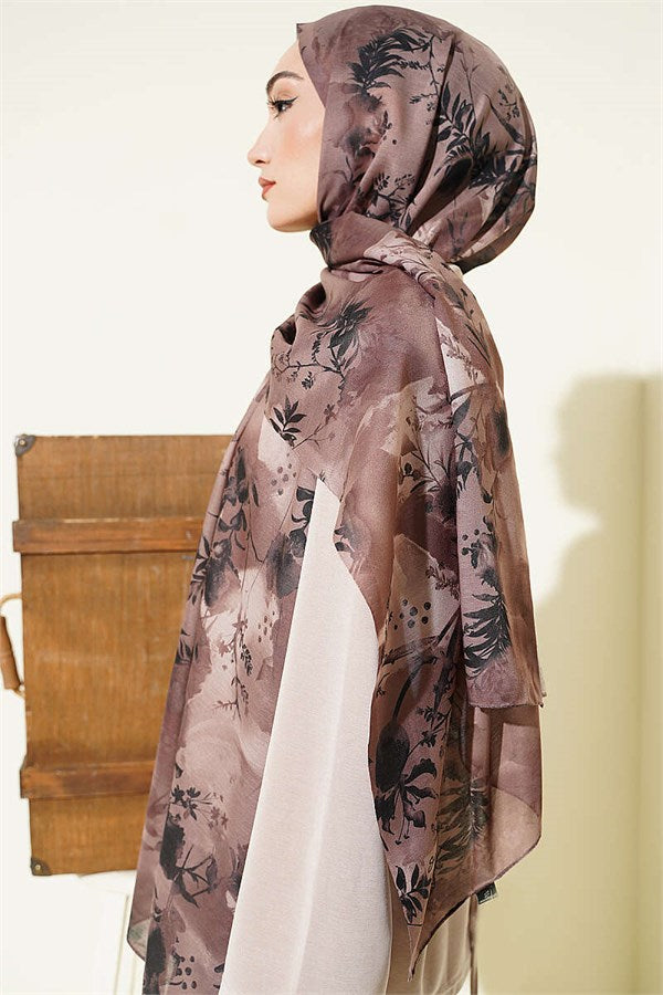 Printed Floral Pattern Scarf, Mink Color