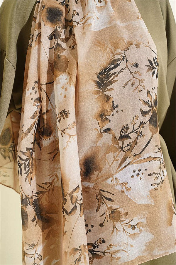 Printed Floral Pattern Scarf, Olive Green