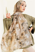 Printed Floral Pattern Scarf, Olive Green