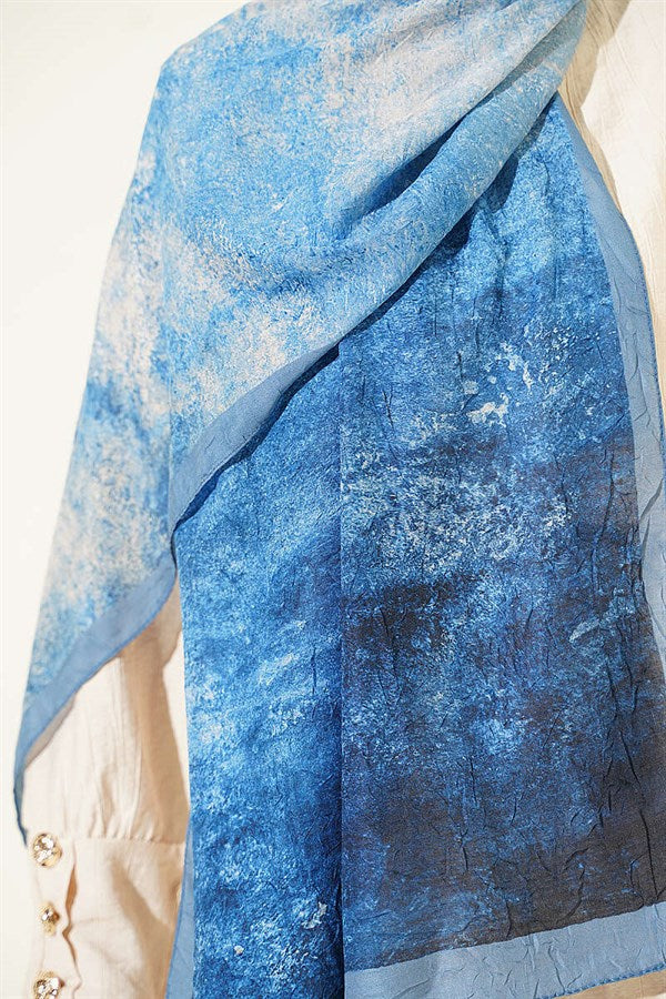Batik Gradient Bamboo Crush Shawl Soft Blue
