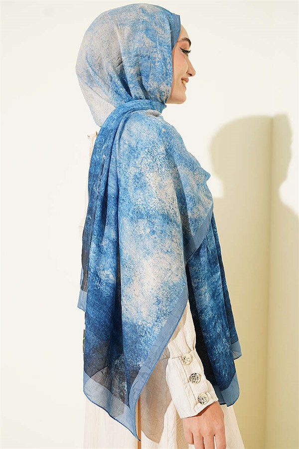 Batik Gradient Bamboo Crush Shawl Soft Blue