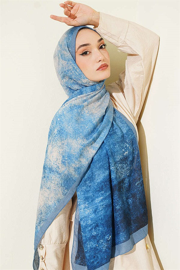 Batik Gradient Bamboo Crush Shawl Soft Blue