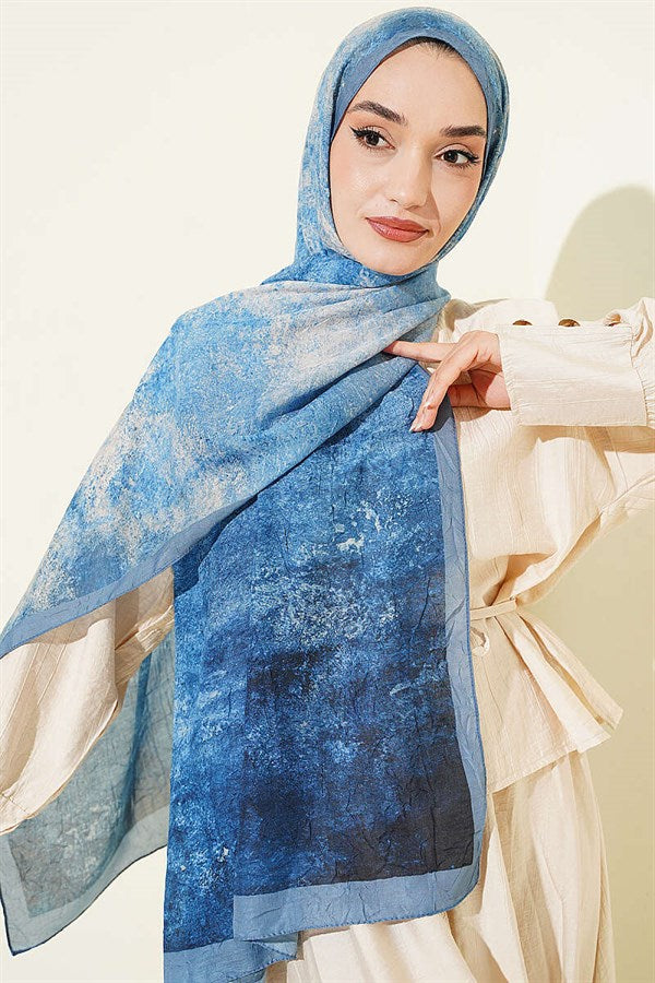 Batik Gradient Bamboo Crush Shawl Soft Blue