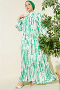 Batik Pattern Mandarin Collar Dress Green