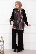 Batik Pattern Ribbed Hijab 2 Piece Set, Salmon
