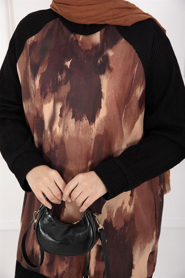 Batik Pattern Ribbed Hijab 2 Piece Set in Terracotta