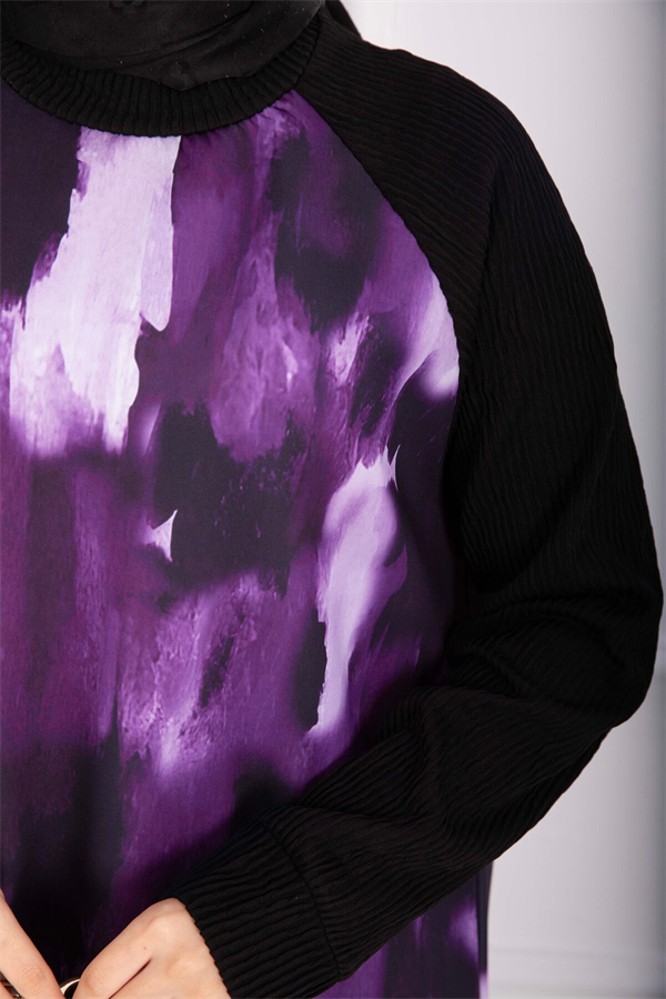 Batik Pattern Ribbed Hijab 2 Piece Set, Plum