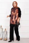 Batik Pattern Ribbed Hijab 2 Piece Set in Terracotta