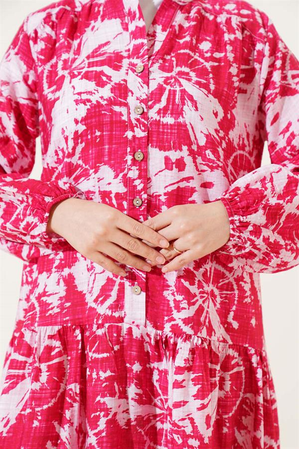 Batik Pattern Half Button Dress Alizarin