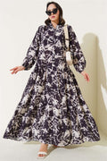 Batik Pattern Half Button Dress Plum