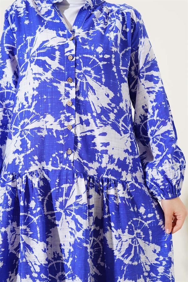 Batik Pattern Half Button Dress Saxe