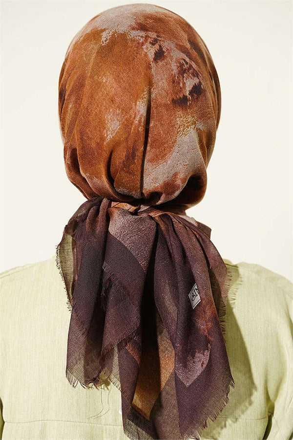 Batik Patterned Soft Scarf Dark Brown