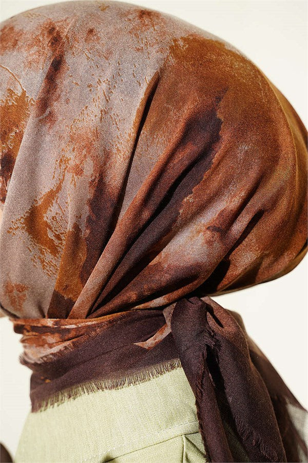 Batik Patterned Soft Scarf Dark Brown