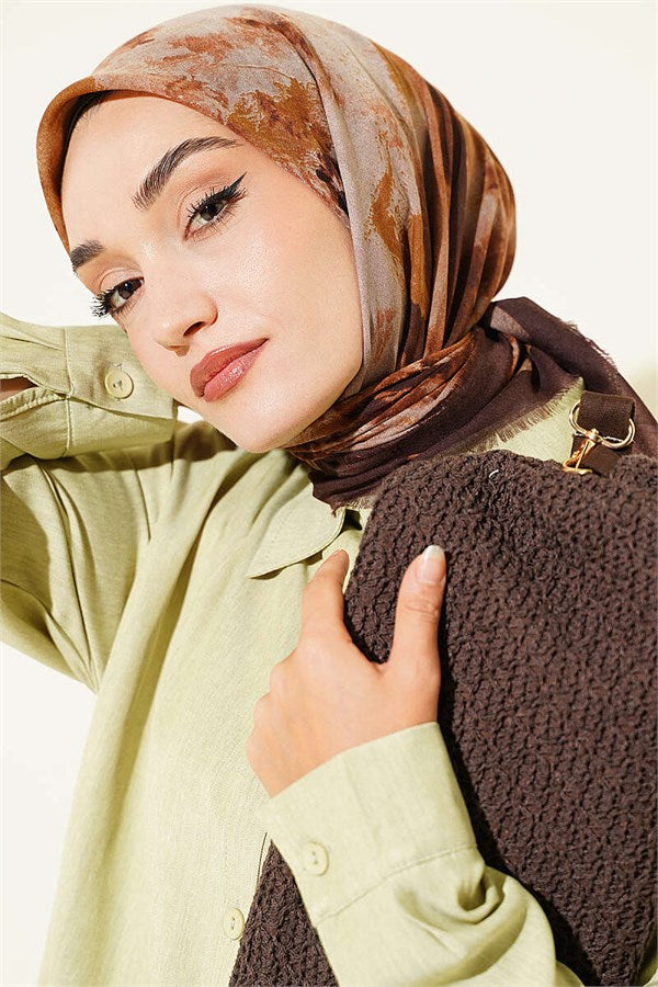 Batik Patterned Soft Scarf Dark Brown