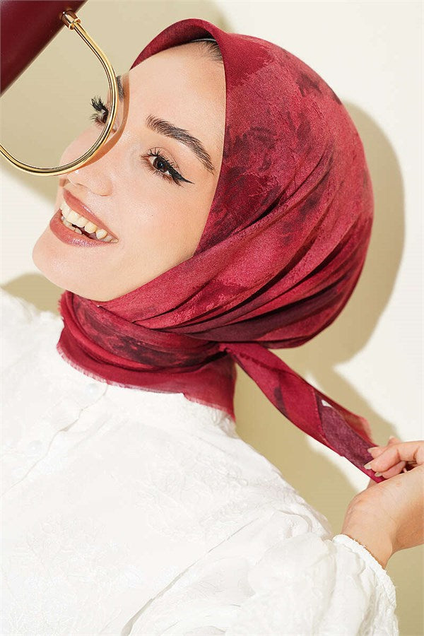 Batik Patterned Soft Scarf, Burgundy