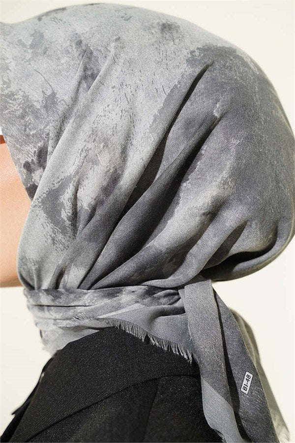 Batik Patterned Soft Scarf Grey