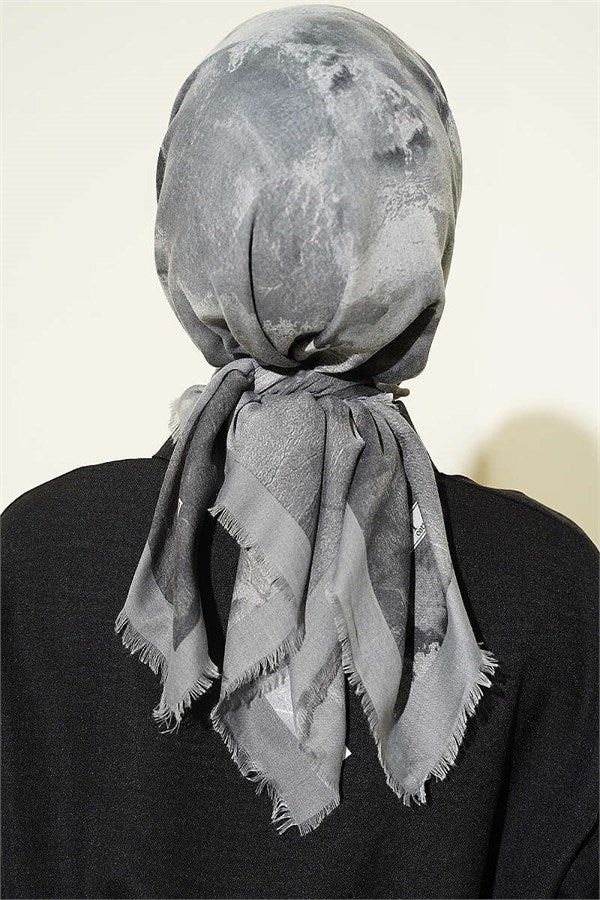 Batik Patterned Soft Scarf Grey
