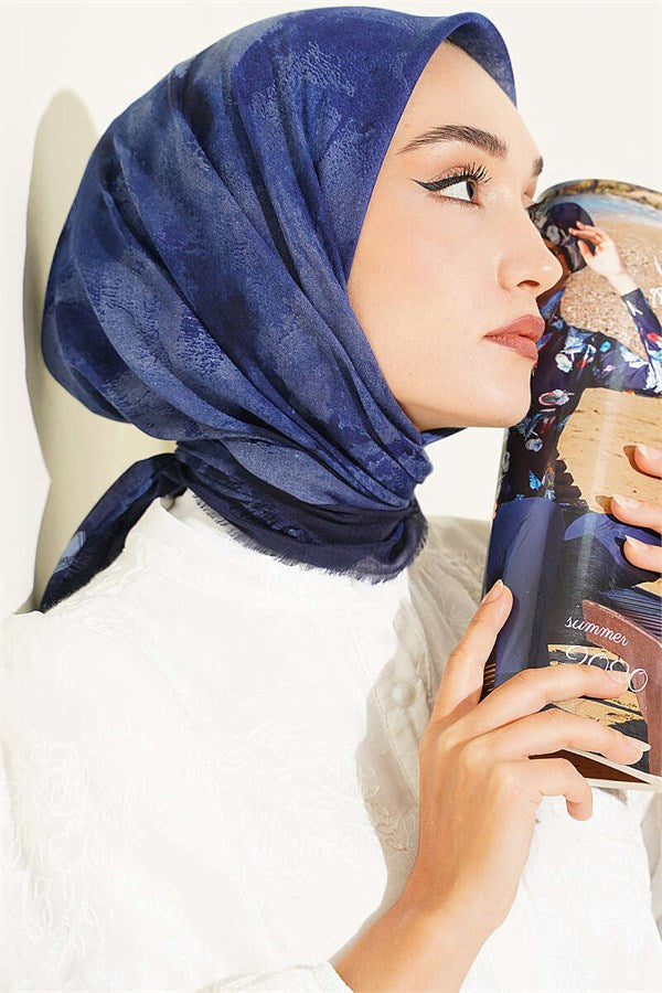 Batik Patterned Soft Scarf, Navy Blue