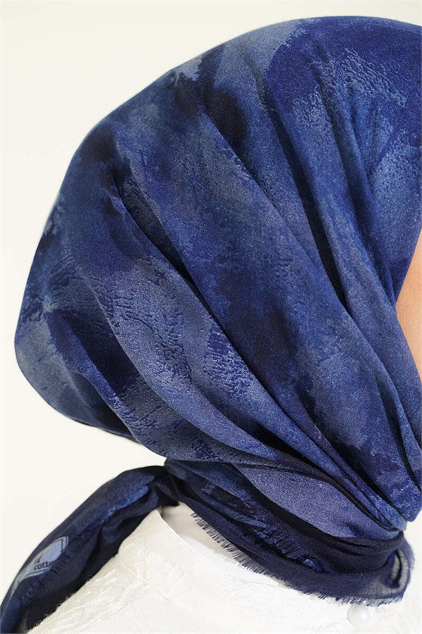 Batik Patterned Soft Scarf, Navy Blue