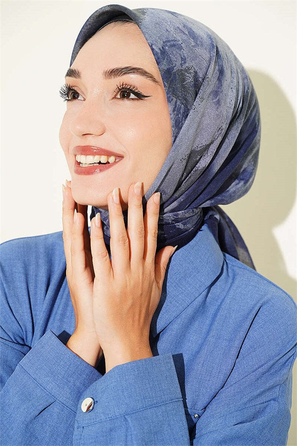 Batik Patterned Soft Scarf Navy Blue