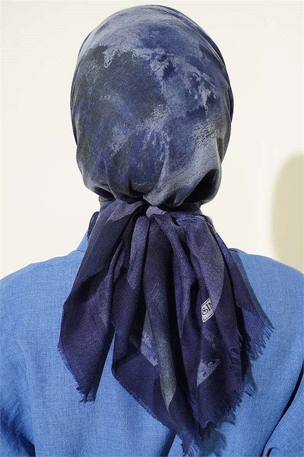 Batik Patterned Soft Scarf Navy Blue