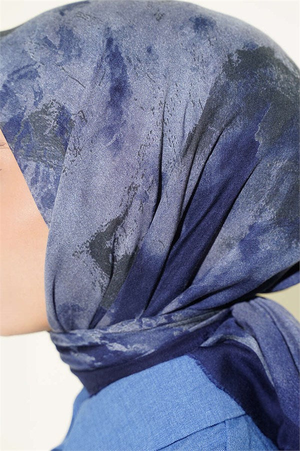 Batik Patterned Soft Scarf Navy Blue