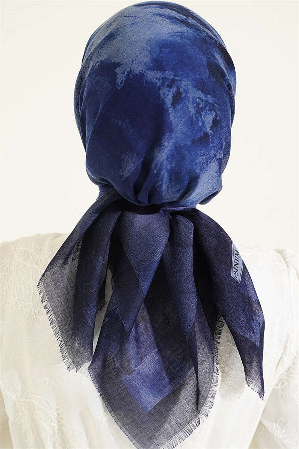 Batik Patterned Soft Scarf, Navy Blue