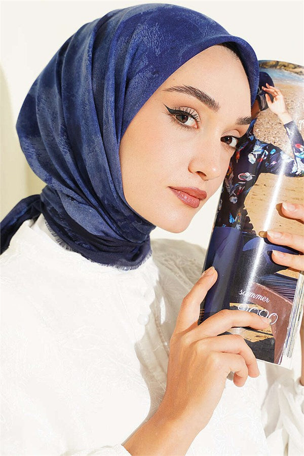 Batik Patterned Soft Scarf, Navy Blue