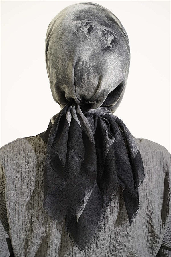 Batik Patterned Soft Scarf, Black/Smoky Gray