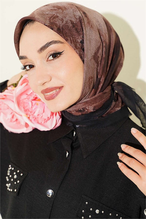 Batik Patterned Soft Scarf Black Brown