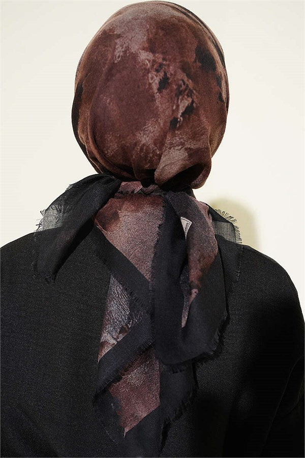 Batik Patterned Soft Scarf Black Brown