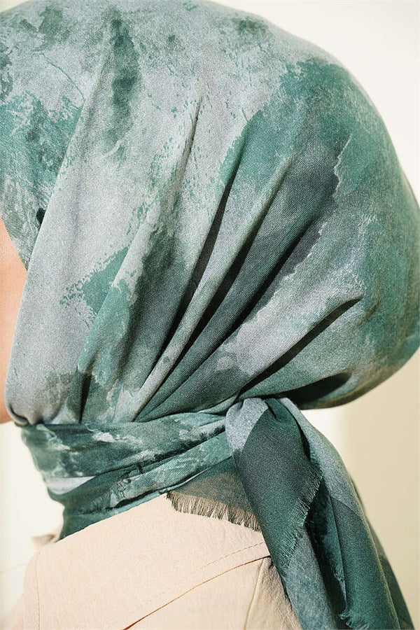 Batik Patterned Soft Scarf Emerald