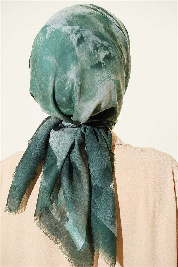 Batik Patterned Soft Scarf Emerald
