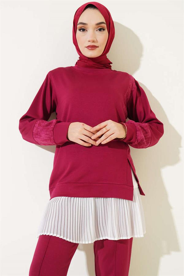 Batik Detailed 2 Piece Set Claret Red