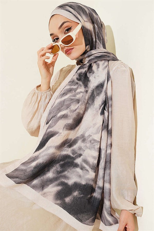 Batik Marbled Bamboo Kash Shawl Black Beige