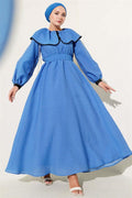 Baby Collar Elastic Waist Dress in Saxe