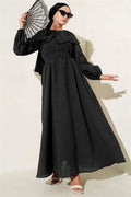 Peter Pan Collar Elastic Waist Dress Black