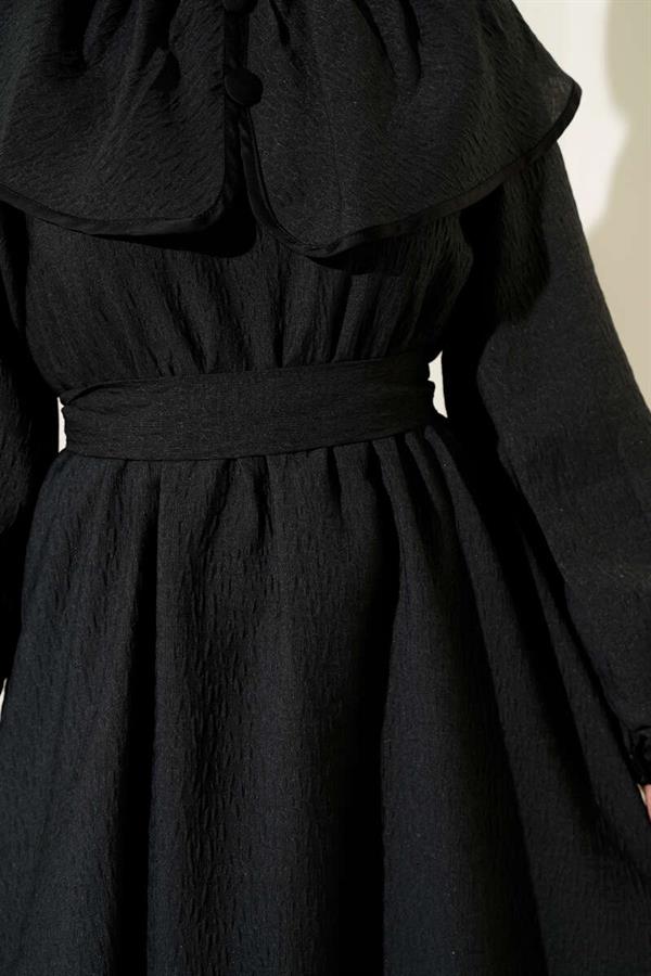 Peter Pan Collar Elastic Waist Dress Black