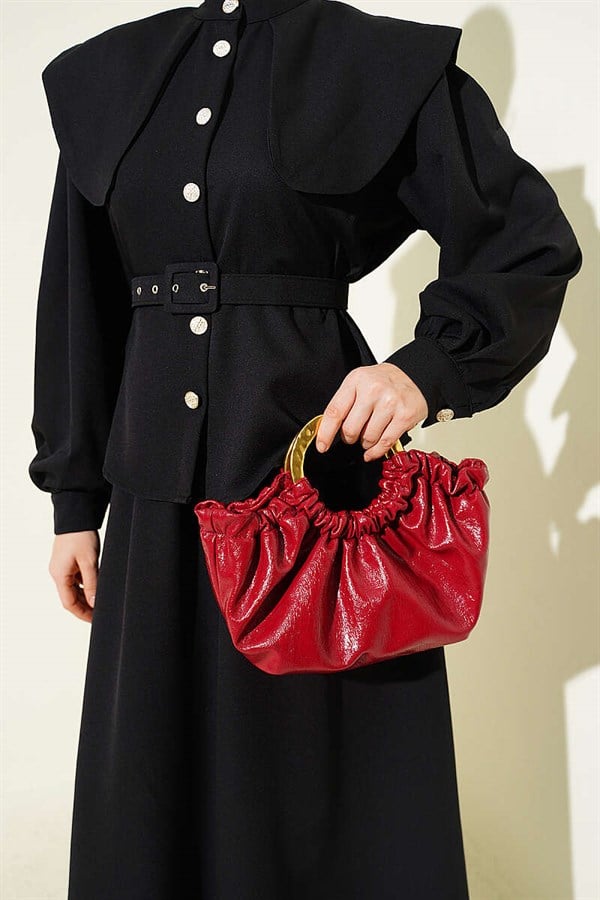 Peter Pan Collar Skirt 2 Piece Set with Elastic Waistband and Belt, Black