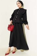 Peter Pan Collar Skirt 2 Piece Set with Elastic Waistband and Belt, Black