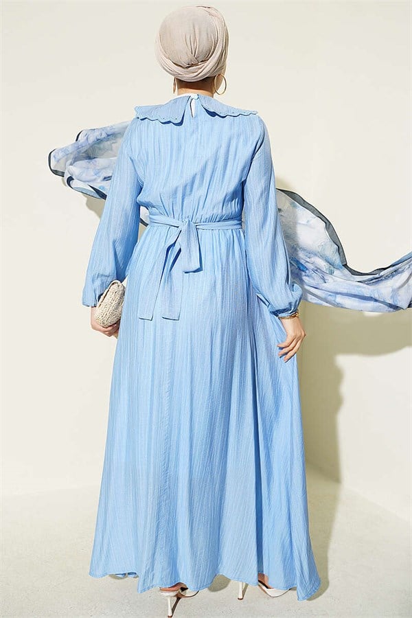 Baby Collar Dress with Elasticated Cuffs, Blue