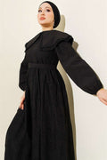 Peter Pan Collar Embroidered Detail Dress Black